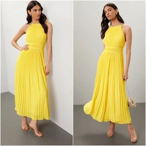 AMUR Size 14 Yellow Garren Midi Pleated Sleeveless Open Back Gown Dress